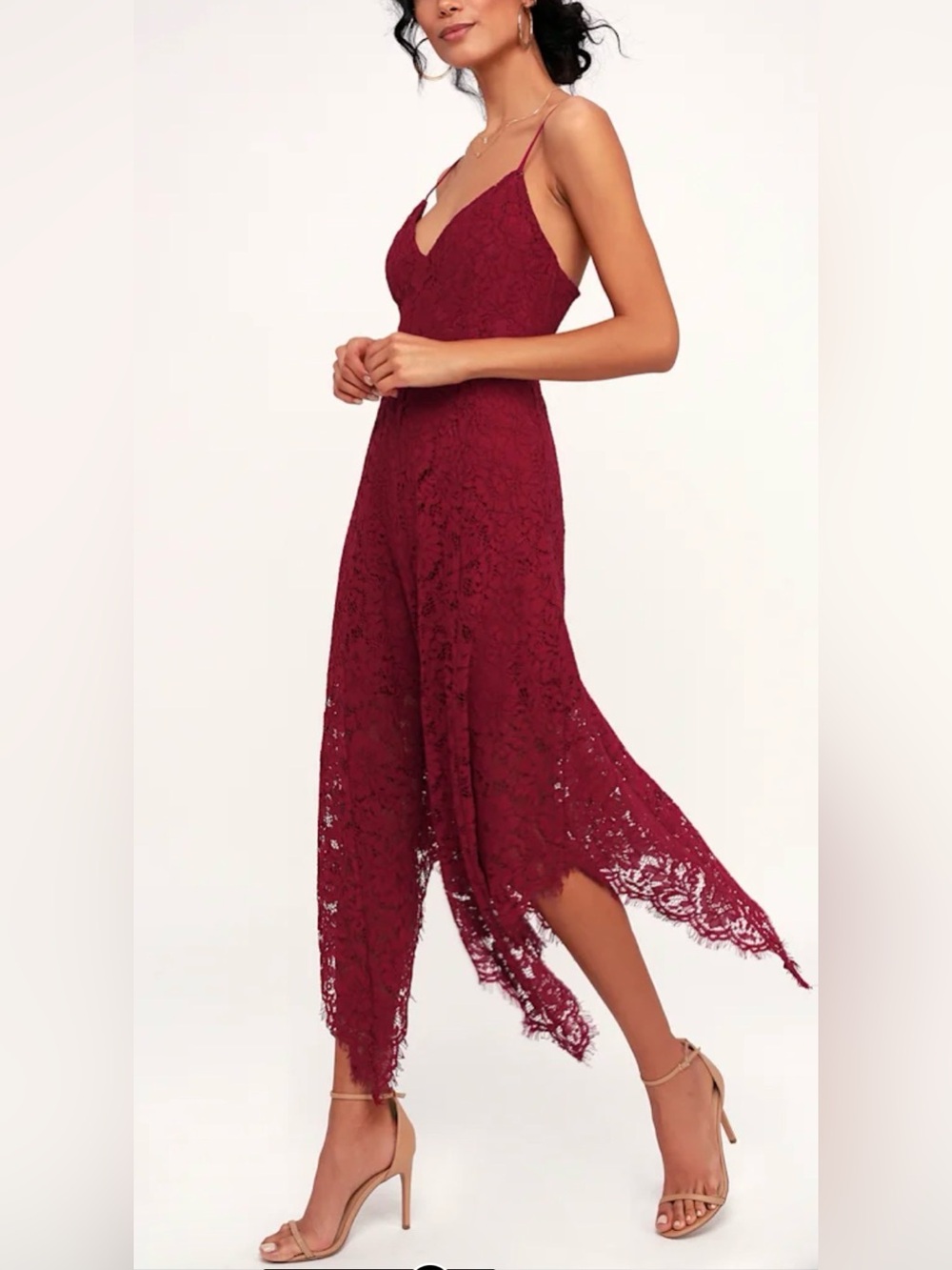 Lulus One Wish Burgundy Lace Midi Dress Size M color Burgundy
